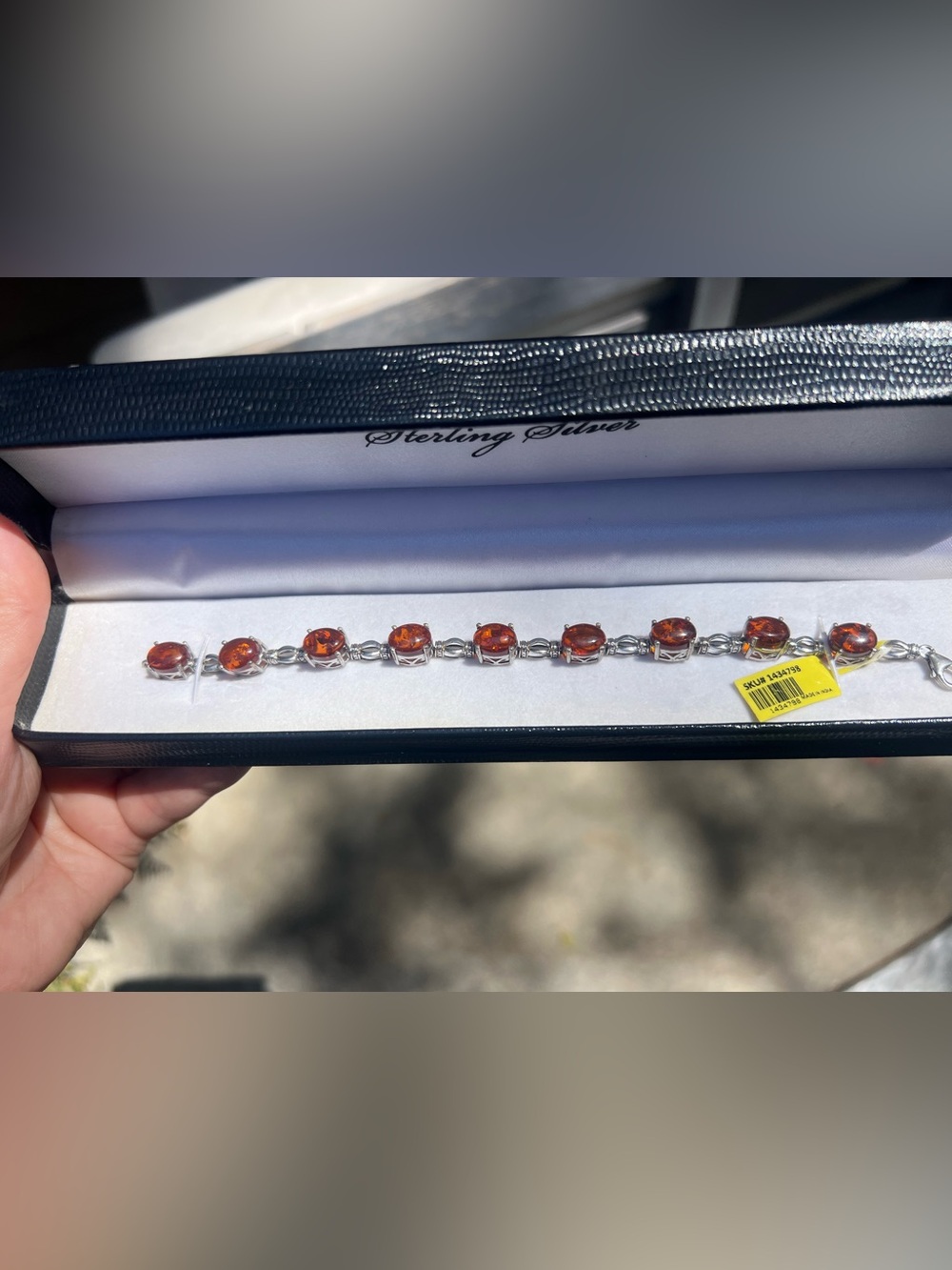 Sterling Silver Bracelet with Amber-Colored Stones